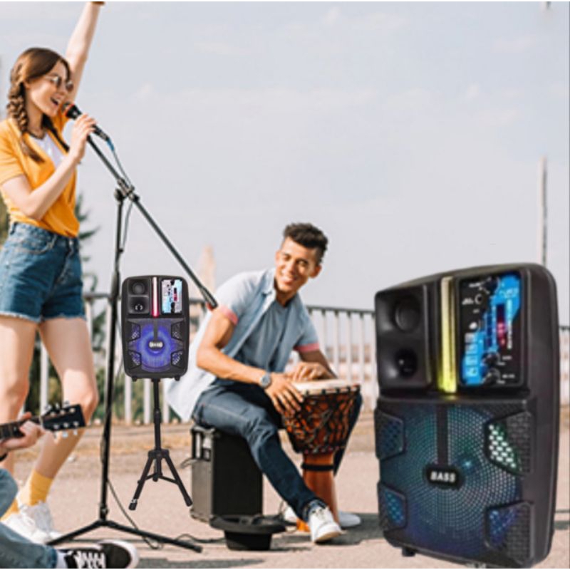 ✅Fleco speaker bluetooth karaoke mic wireless + bisa gitar bonus stand speaker