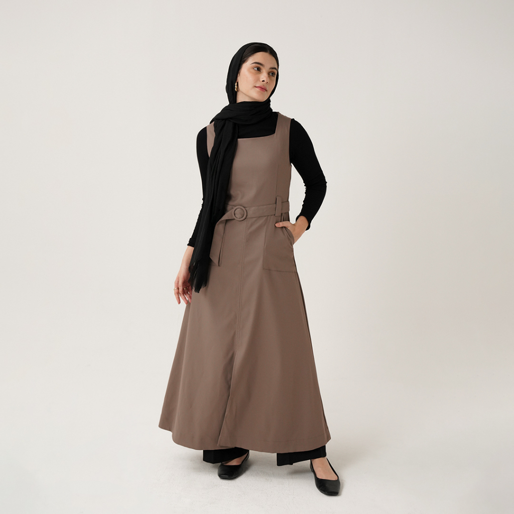 Queensland Dress Jumpsuit Wanita Muslim LIN000305Q Coklat