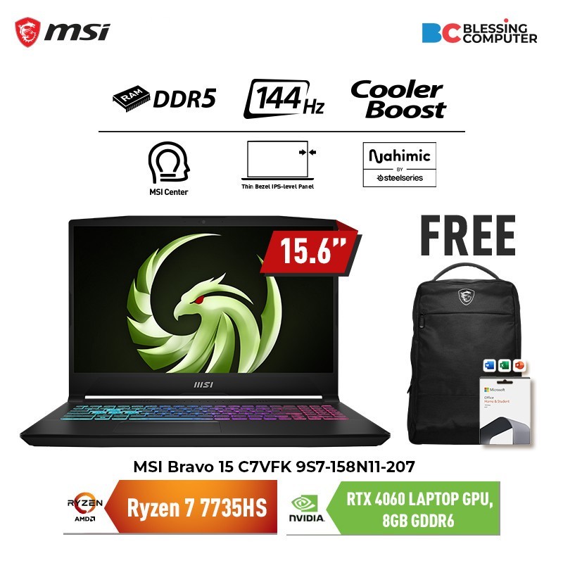 MSI Bravo 15 C7VFK 9S7-158N11-207 Ryzen 7 7735HS 2x8GB 512GB 4060 W11