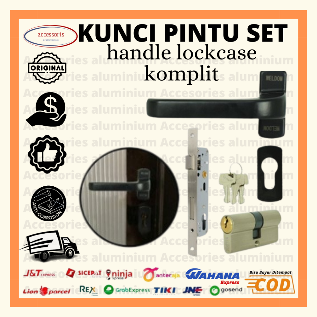 KUNCI PINTU ALUMINIUM WELDOM/HANDLE LOCKCASE KOMPLIT SET - WELDOM