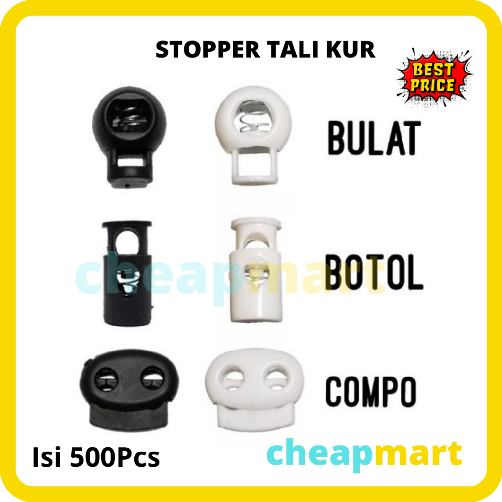 STOPPER TALI TAS SERUT / TALI KUR @500 PCS Stopper Bulat / Botol / Compo