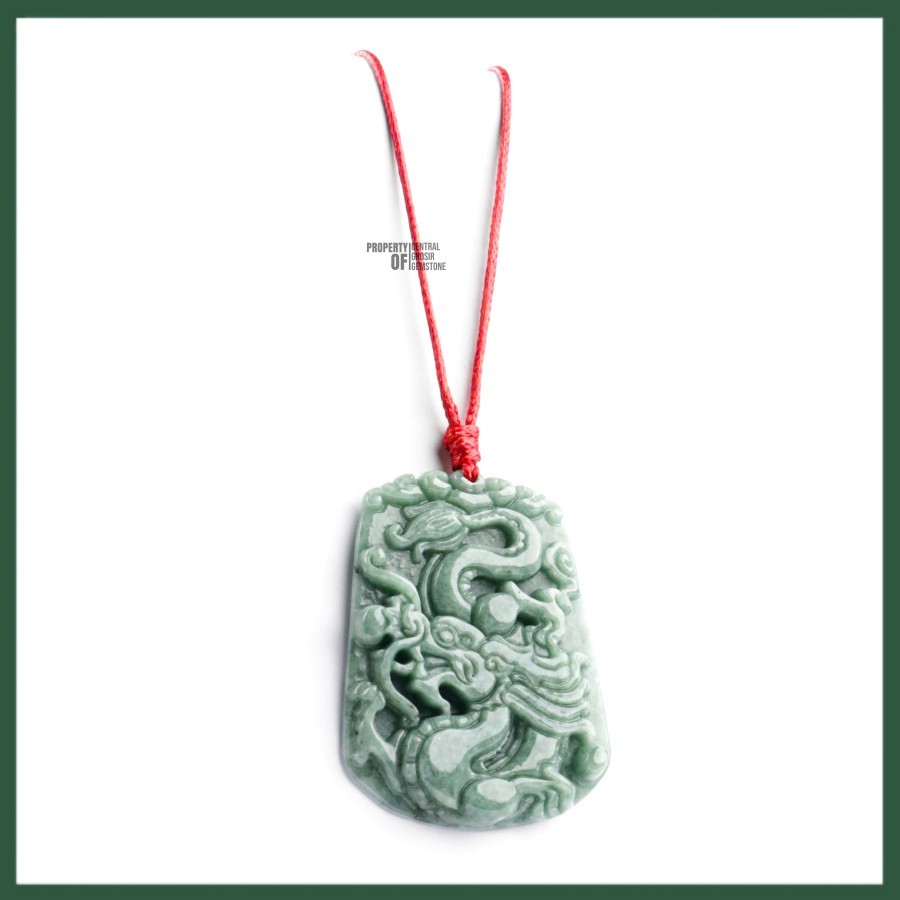 Kalung Liontin Naga Pria Batu Giok Natural Jadeite Jade Burma Asli