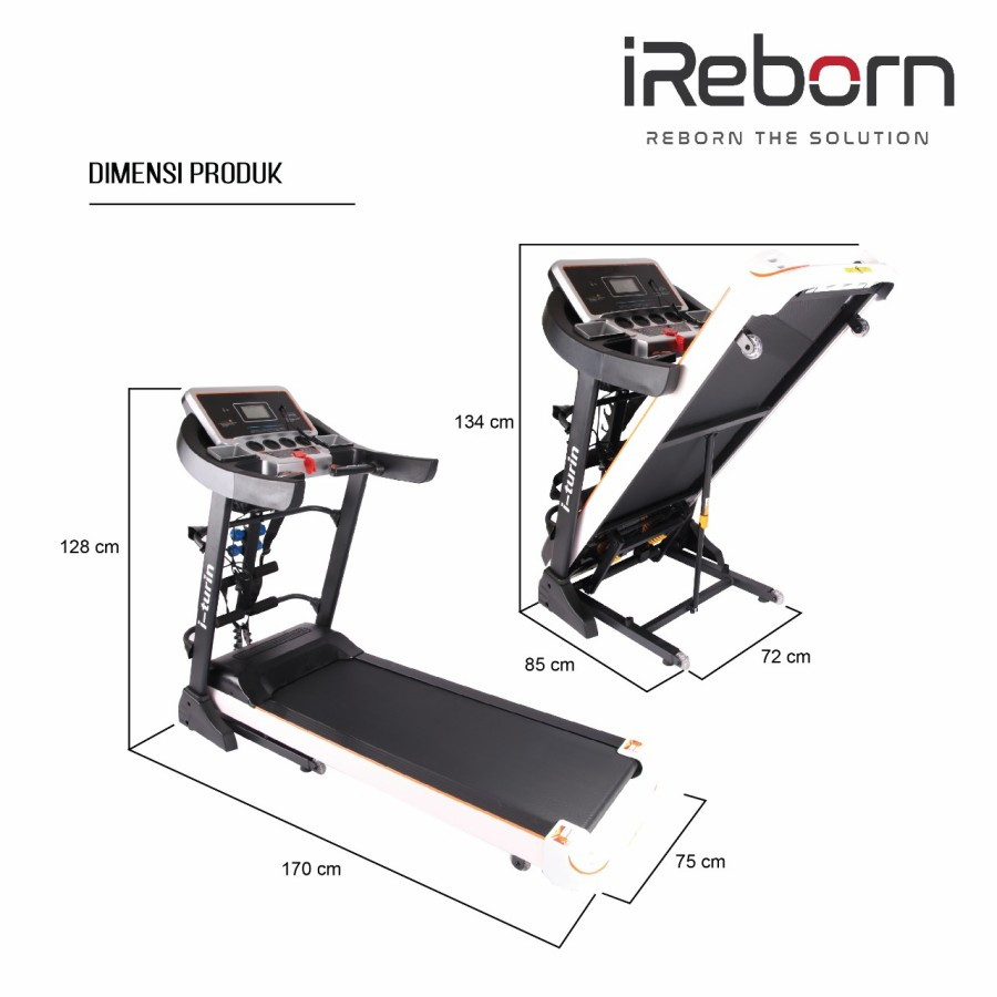 Treadmill Elektrik ireborn I Turin M5 - Hitam dan Perak, 126 x 46 cm, Max Load 130 kg