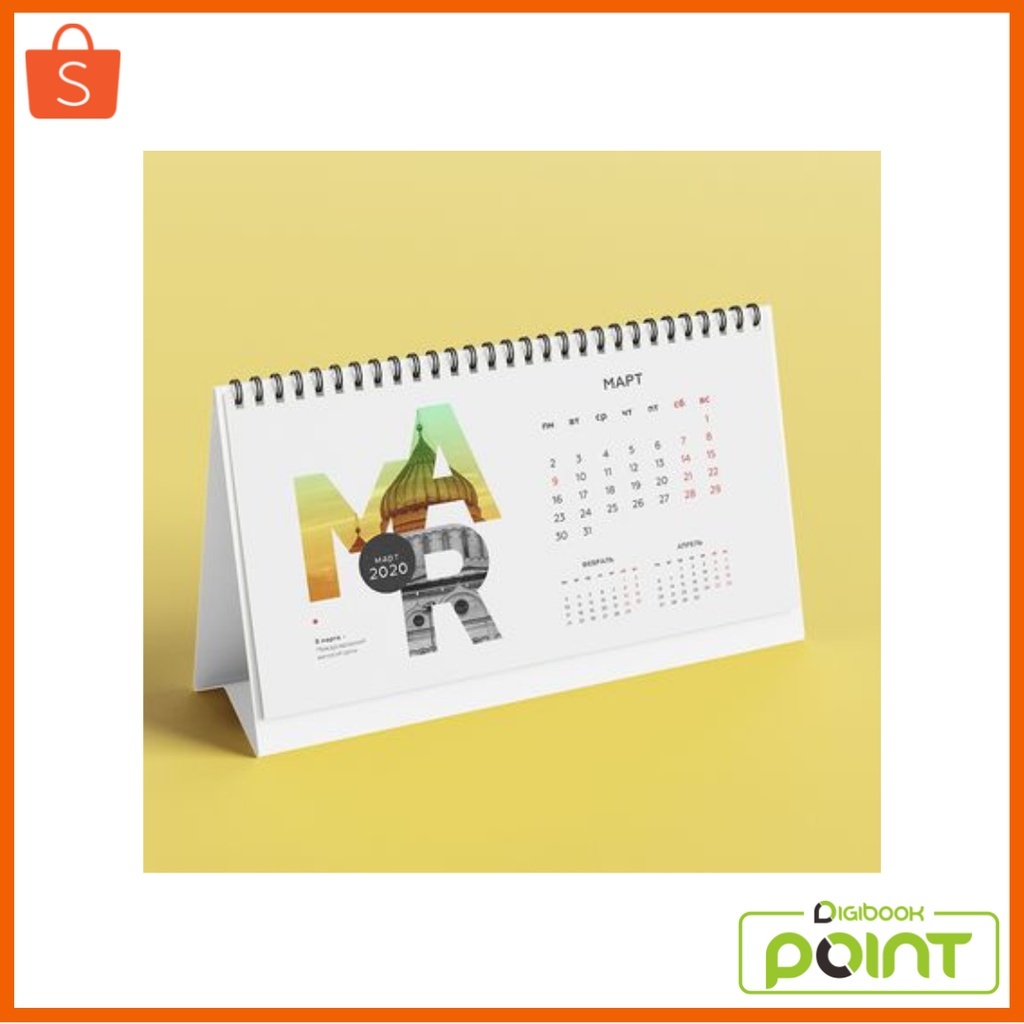 

Kalender Meja Tahun 2024 Custom - Penyangga Duplex Isi 12 Lembar 2 Muka