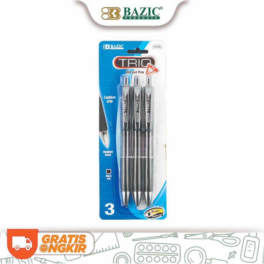 

Bazic Trio Oil Gel Pen 1.0mm Black (3/Pack) - Pena / Pulpen Cetek Hitam