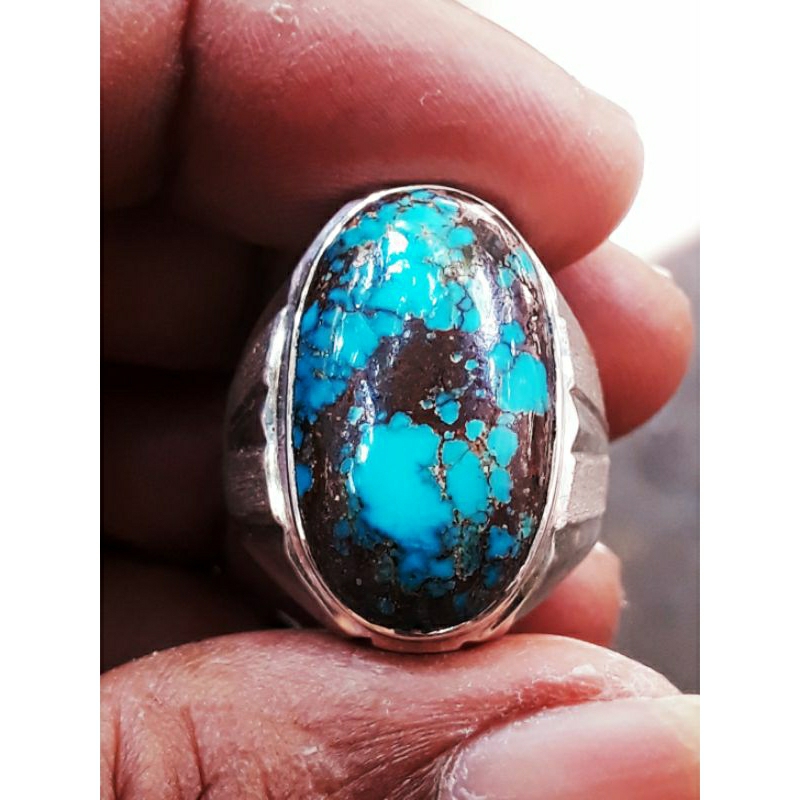 Cincin batu Natural pirus persia biru fancy