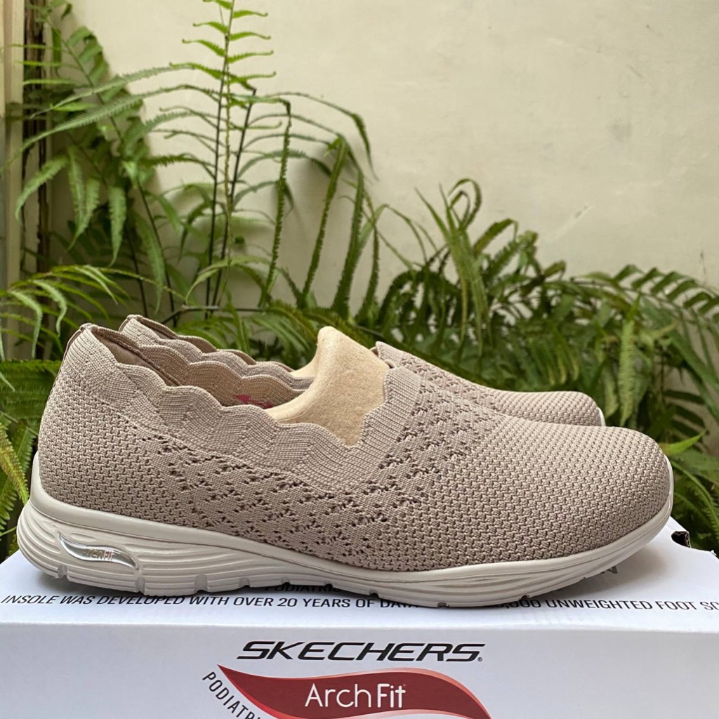 ONLY 38 SEPATU SKECHERS WANITA TERBARU!! Skechers GO WALK ARCHFIT SEAGER 158557 TAUPE SEPATU SLIPON ORIGINAL COD SNEAKERS SPORTY WALKING NYAMAN