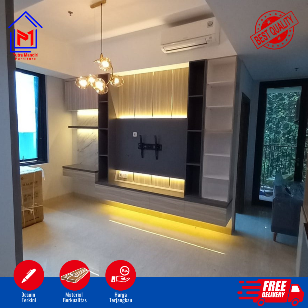 [Furniture Custom] Backdrop TV HPL | Meja TV Custom | Backdrop TV bapak Lintong CUSTOM