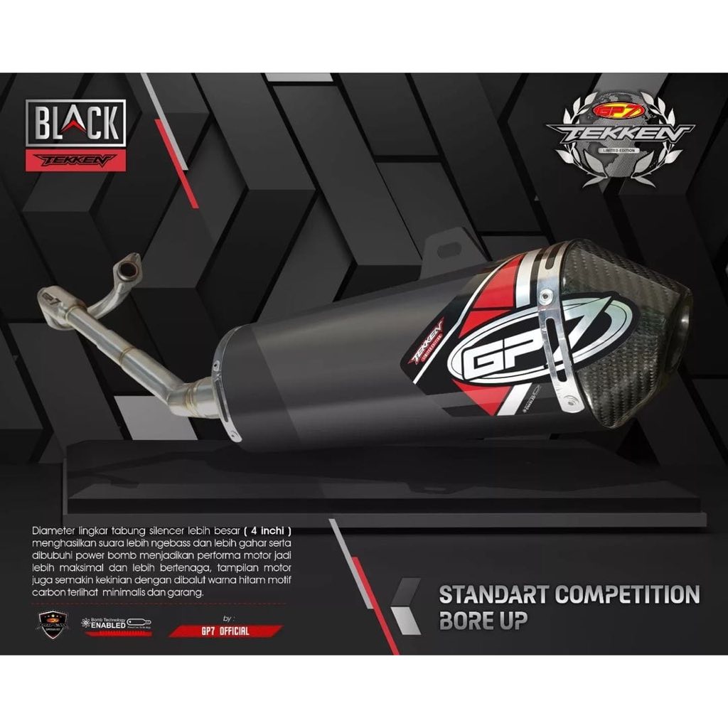 DIK073- KNALPOT GP7 TEKKEN BLACK EDITION CARBON END CAP KLX DTRACKER C