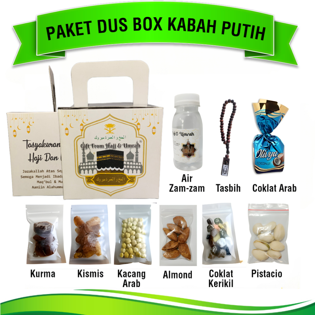 

Paket Oleh Oleh Haji dan Umroh dus Box Kabah PUTIH Paket A-H