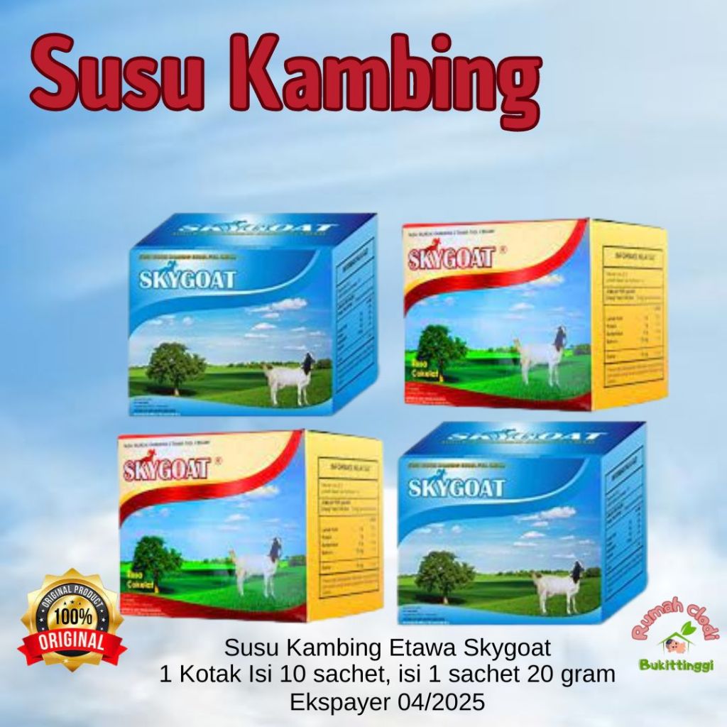 

Susu Kambing Etawa Bubuk full Cream SKYGOAT/SKY GOAT | 200 gr/10 sachet @ 20 gram | Etawwa SKAYGOT