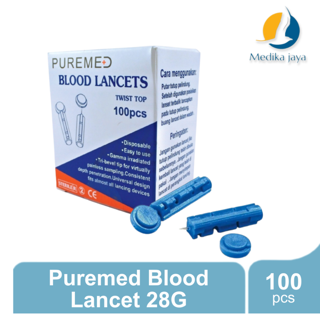 Puremed Blood Lancet Steril 28G 100pcs / Jarum Untuk Pengambilan Darah / Medika Jaya