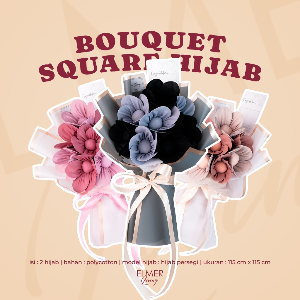 Elmer Living Buket isi 2 Square Hijab | Hadiah Wisuda | Kado Ulang Tahun