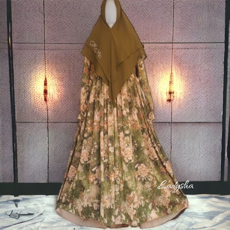 Set Gamis KEYKHA SYARI silk sutra armany khimar pari ceruty Babydoll Armany Premium