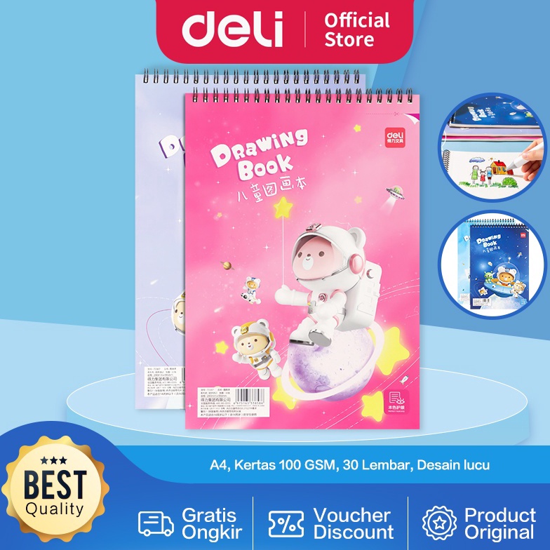 

9.9 SALE Deli School Drawing Book / Buku Gambar Jilid Spiral Kertas Tebal 100 GSM 30 Lembar 73387