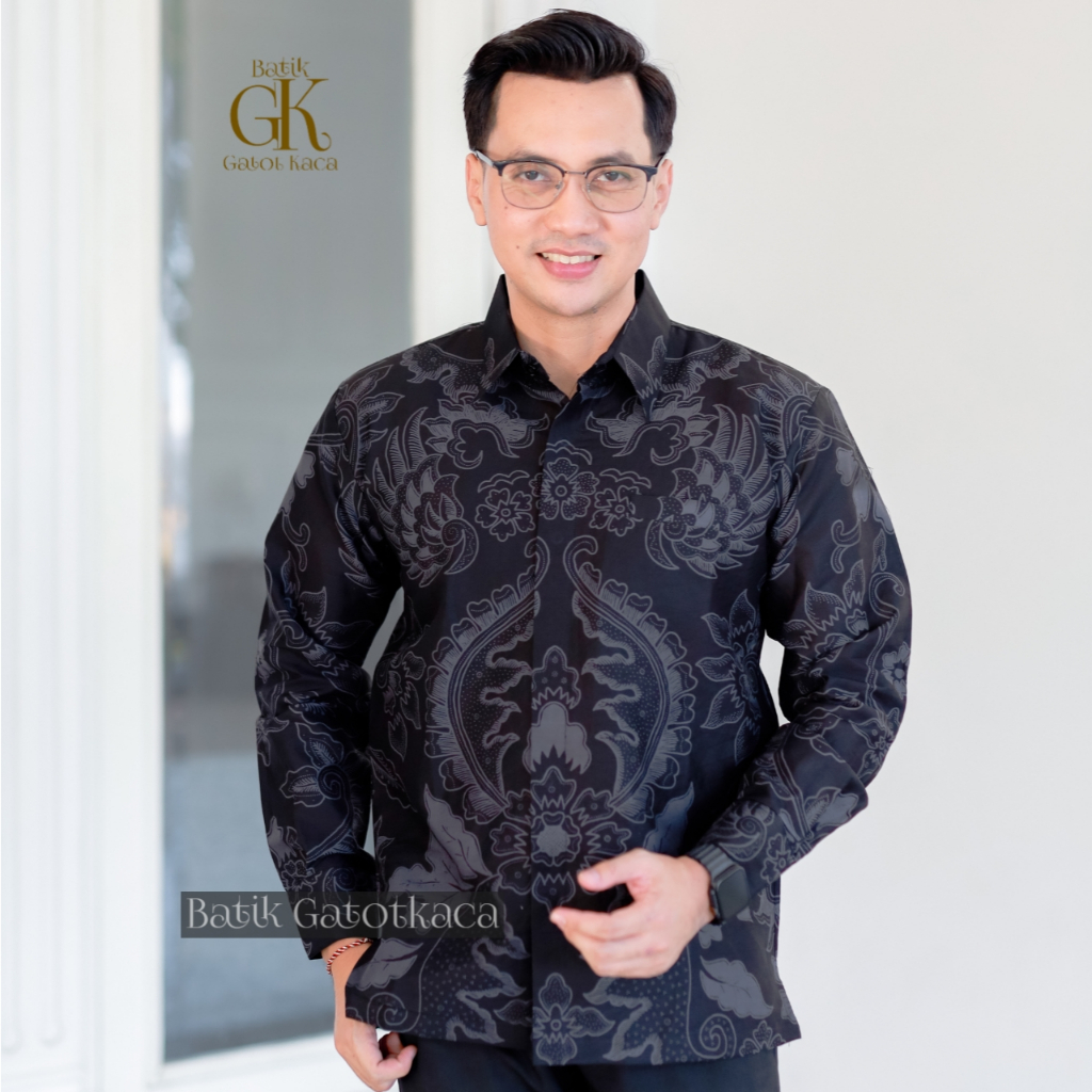 MAHKOTA ABU  kemeja batik pria lengan panjang mewah modern full furing kekinian-murah batik kondangan cowok-warna abu