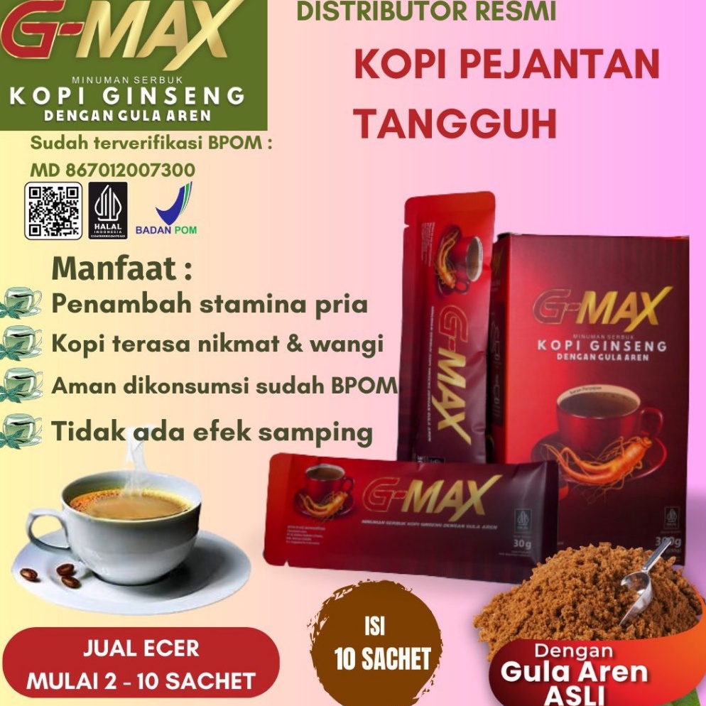 

FLASH SALE⚡ G-Max Coffee Ginseng - Kopi Stamina Vitalitas Pria Dewasa Wanita 100% Herbal BPOM