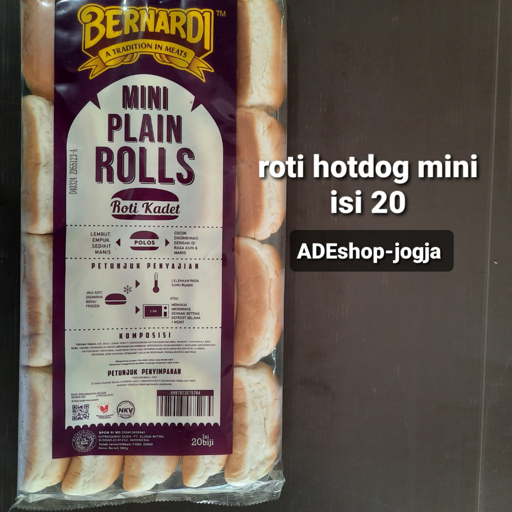 

roti hotdog hot dog Mini Bernardi isi 20 plain rolls kadet