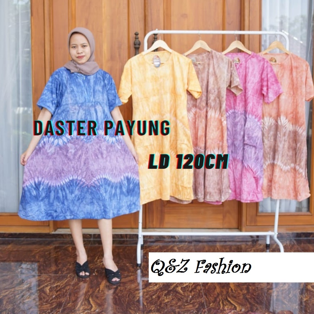 Daster/ long dress Payung Kaos jumbo Busui Friedly resleting depan tie dye nyaman motif abstrak