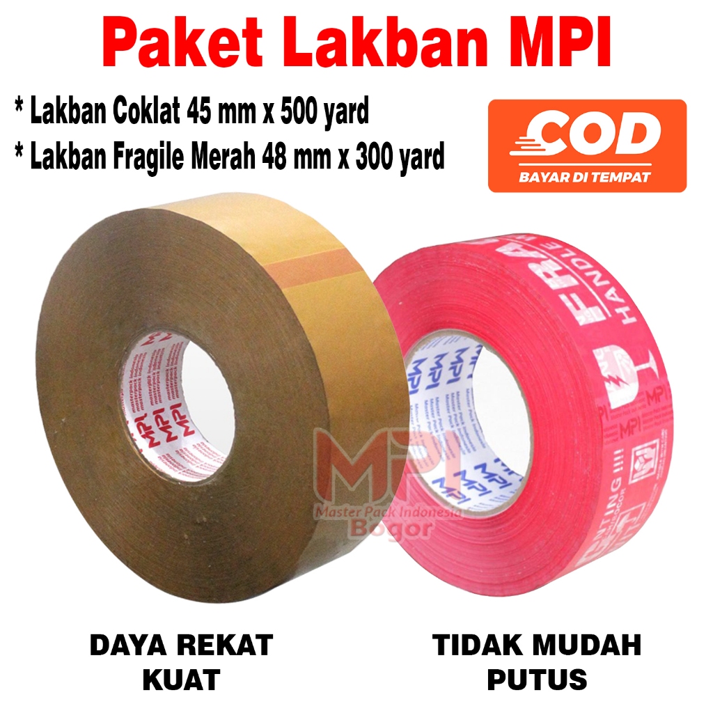 

Paket Lakban Coklat JUMBO MPI 45 mm x 500 yard + Lakban Fragile 300 Yard - Master Pack Indonesia Bogor