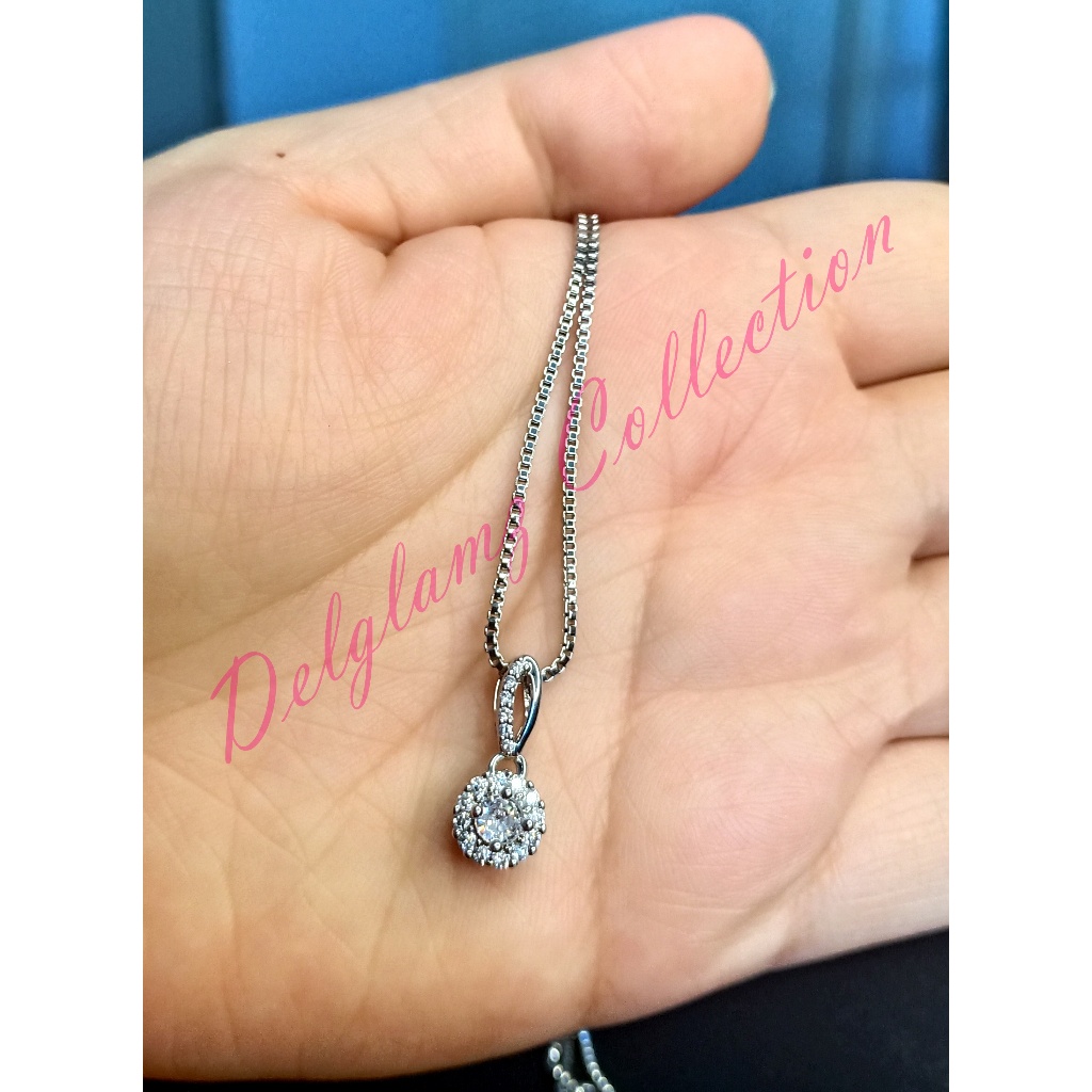 kalung silver liontin  permata bulat