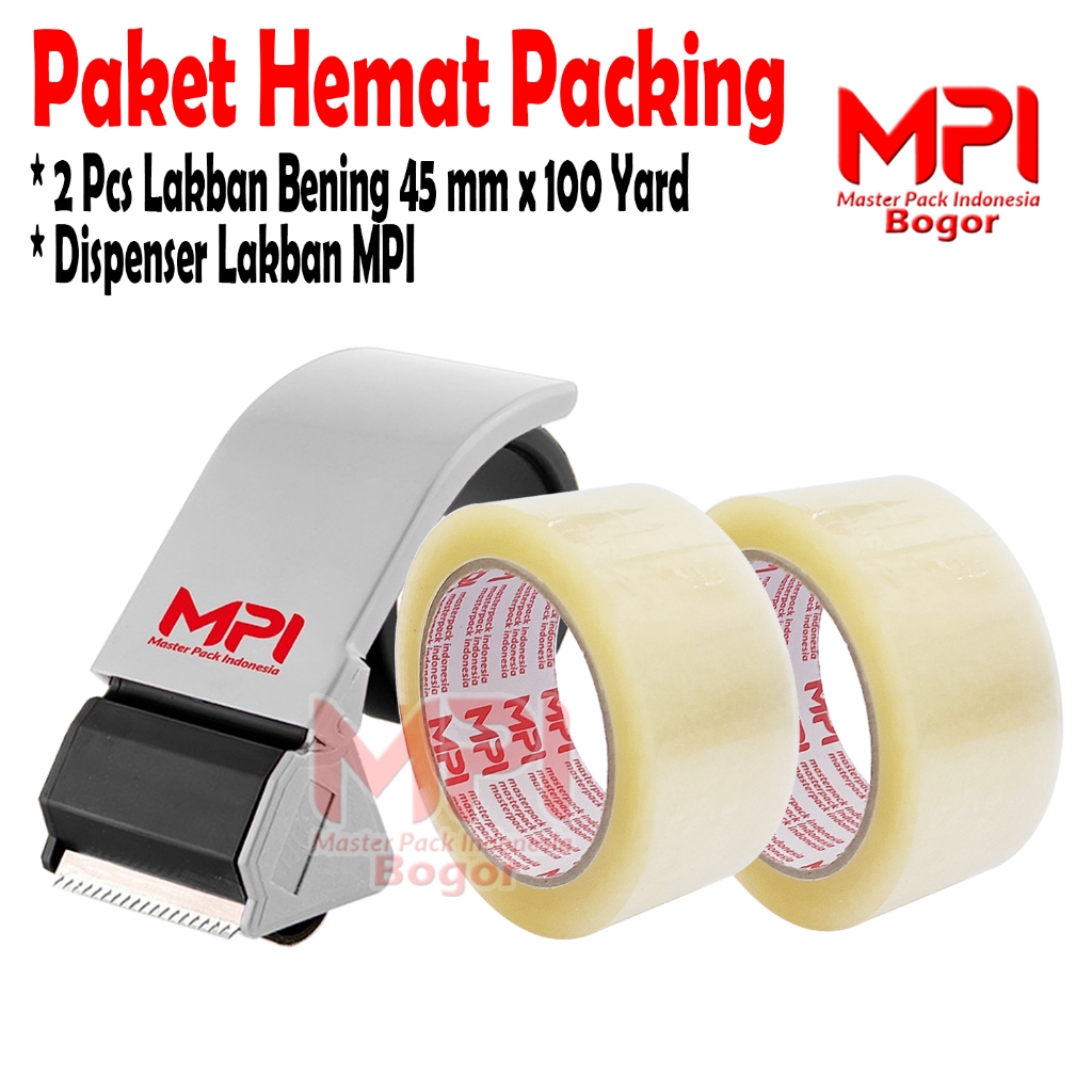 

Paket 2 PCS Lakban Bening MPI 45 mm x 100 yard Plus Dispenser Lakban MPI - Master Pack Indonesia Bogor