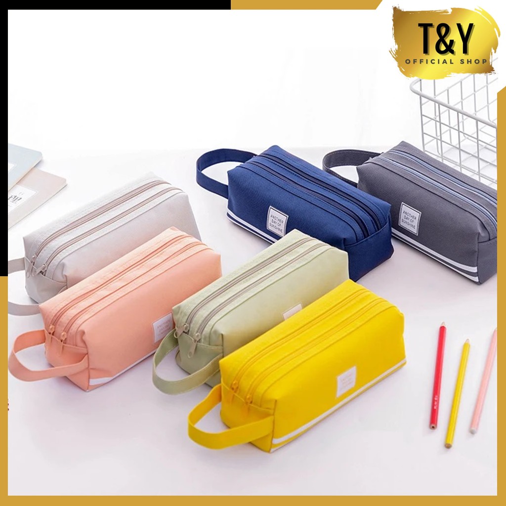 

T&Y Kotak Pensil Stationery Dual Zipper Dompet Pensil 2 Pouch Dua Sisi Resleting Tempat Alat Tulis Perlengkapan Sekolah
