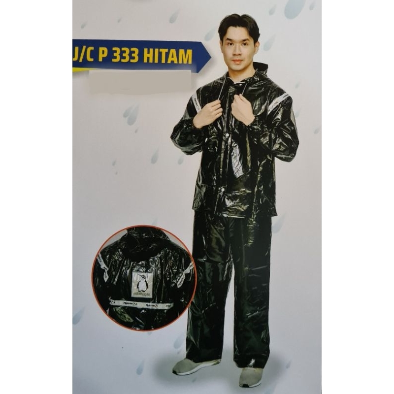 JAS HUJAN P333 XXXL JUMBO JAKET CELANA PENGUIN'S HITAM