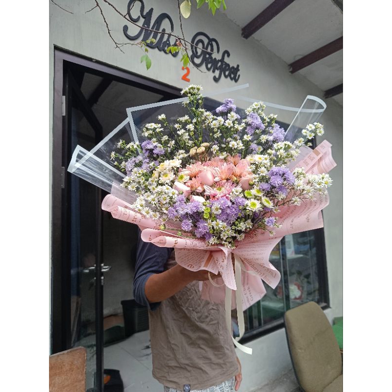 buket bunga mawar mix aster fresh flower bouquet asli segar Surabaya