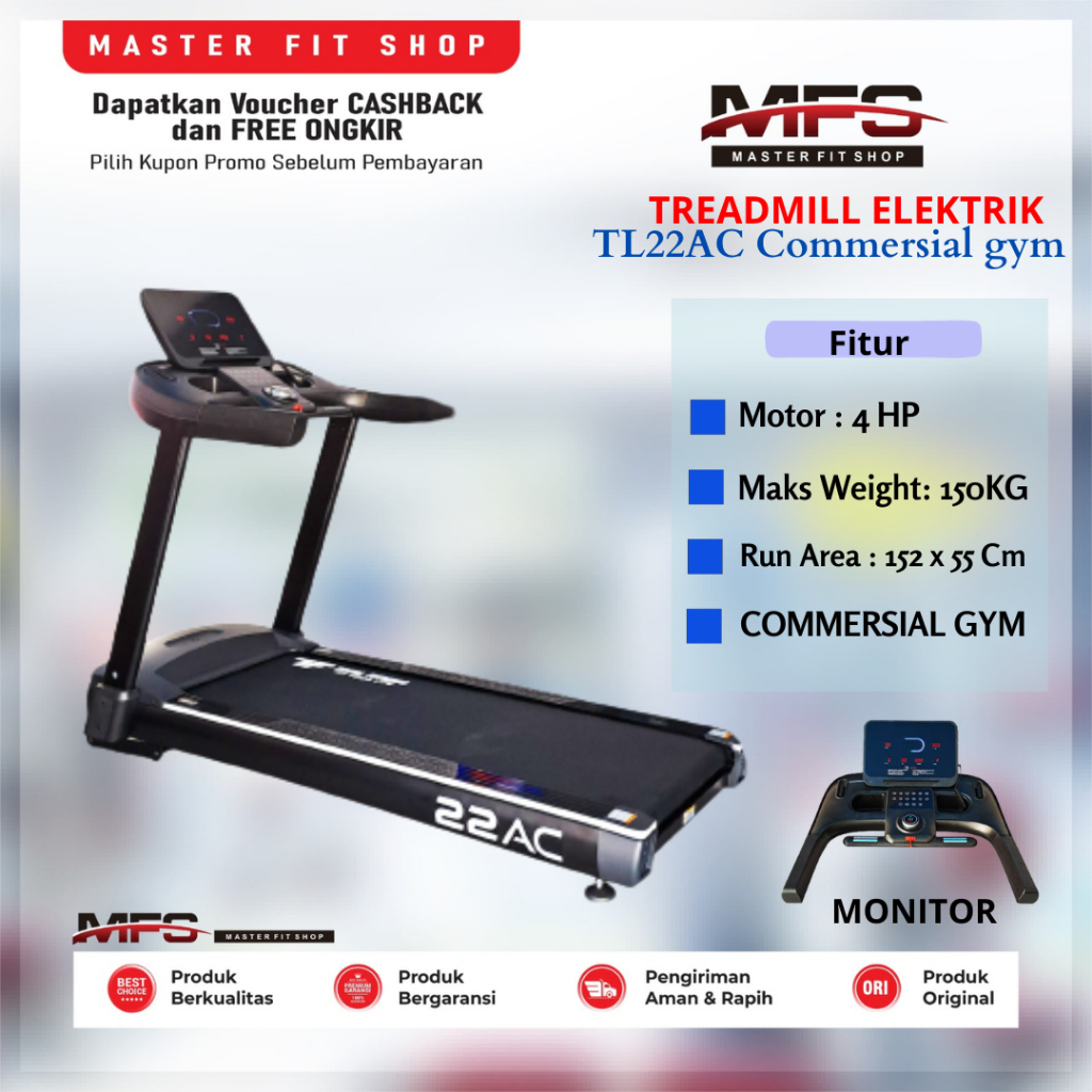 Treadmill elektrik TL22AC Alat fitness lari komesial tempat gym