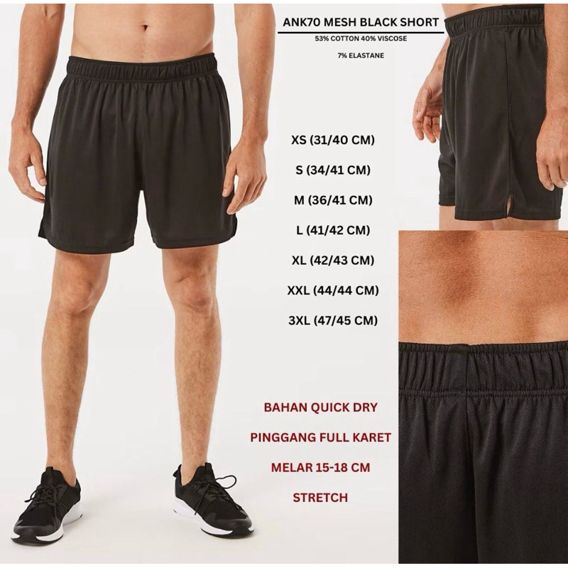 Celana Pendek Pria (Mesh Short) bahan Quick dry branded ANKO Original