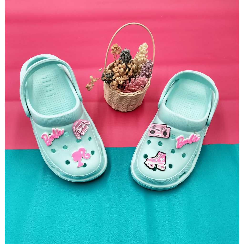 Sandal Baim Barbie Anak terbaru Sendal kodok trendy Selop bakpau jibbitz Barbie Sandal perempuan nyaman ringan anti slip