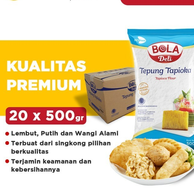 

BOLA Deli Tepung Tapioka 500 gr Karton (1 Karton isi 20)