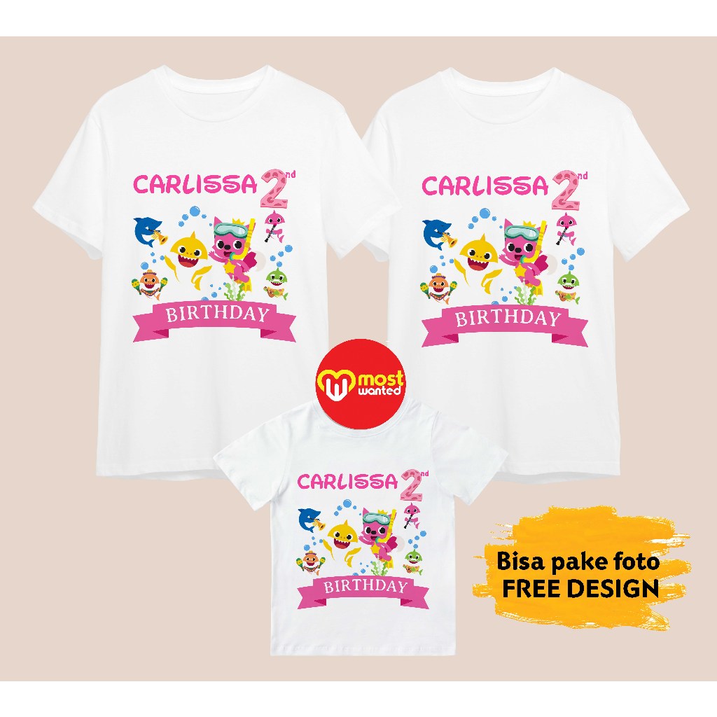 Baju Couple Keluarga Kaos Family Ulang Tahun Komunitas Kelompok Motif Baby Shark 2