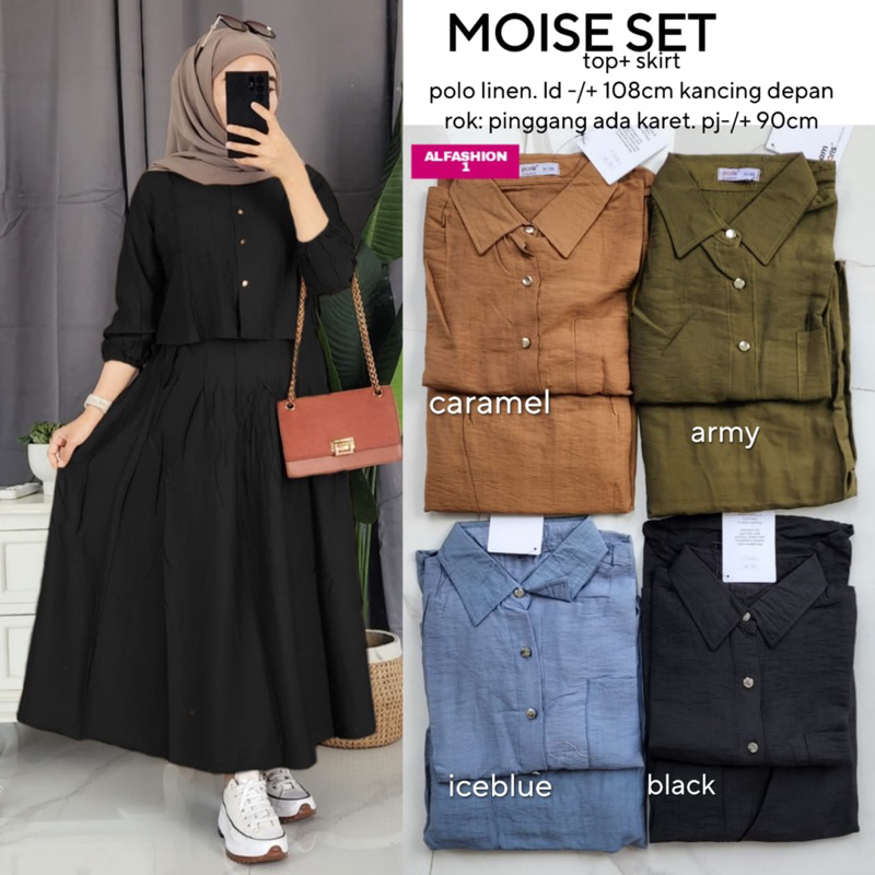 PBS | Moise Set Bahan Polo Linen Premium Set Rok Wanita Murah Terbaru | Alfashion