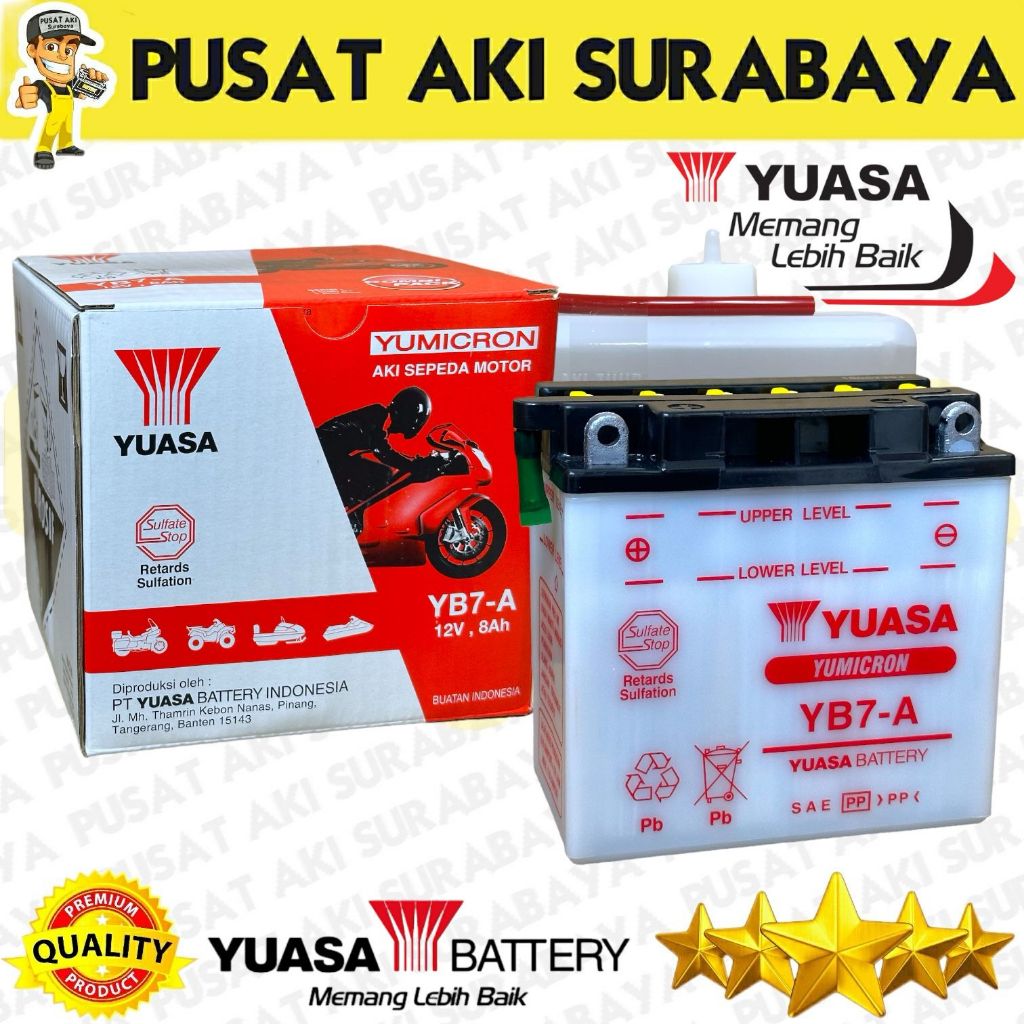 AKI BERGARANSI ASLI YUASA YB7A ORIGINAL ACCU YB7-A 8AH UNTUK MOTOR SUZUKI THUNDER 125 TUNDER 250 STR