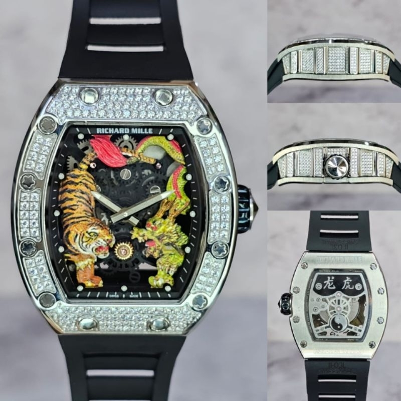 Jam tangan Automatic Swiss RM 51-01 Michelle Yeoh Dragon Tiger Silver Diamond fullset