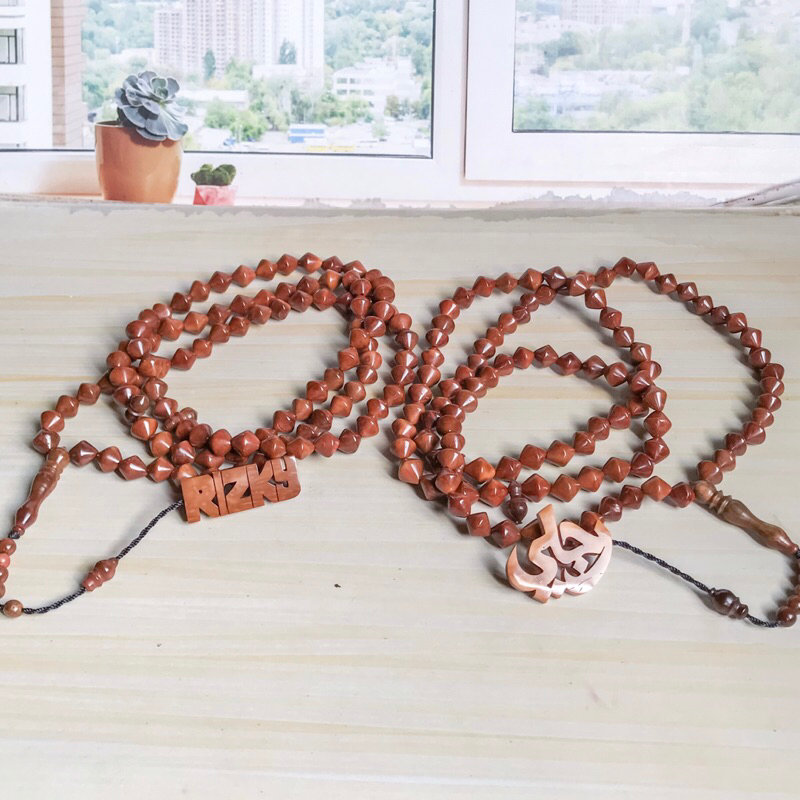 Tasbih Kaukah Wajik 8mm 99 Nama huruf timbul bisa request Arab Latin original Kaokah Kokka Handmade