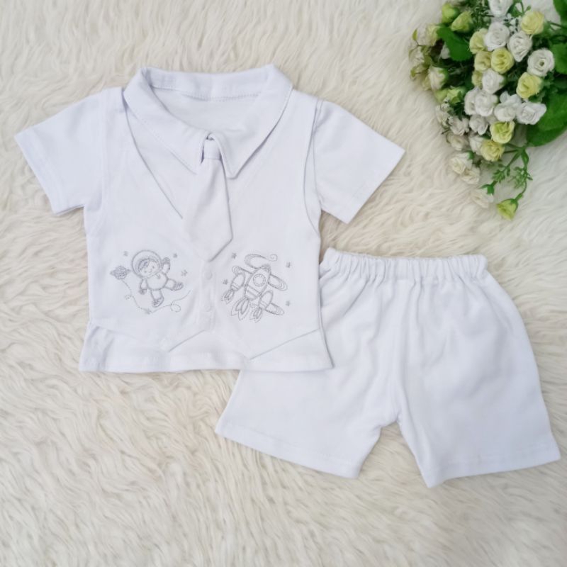 Setelan Baju Baptis Putih Anak Bayi Cowok Laki Aqiqah Newborn 0-3 Bulan Bln Setelan Jas Rompi Vest D