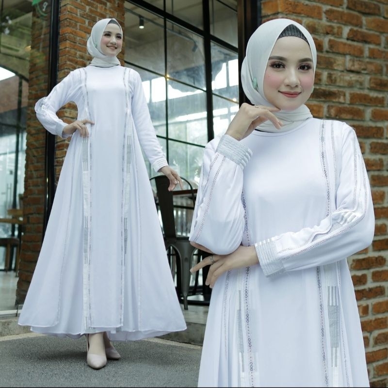 Gamis Abaya Turkey Jersey Mix Ceruty Model Warna Putih 001  Terbaru