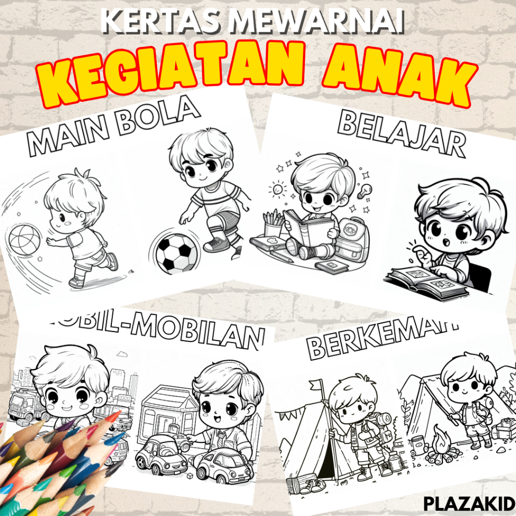 

KERTAS MEWARNAI / KERTAS GAMBAR / TEMA KEGIATAN ANAK / A4 / WORKSHEET / PAUD / TK / SD