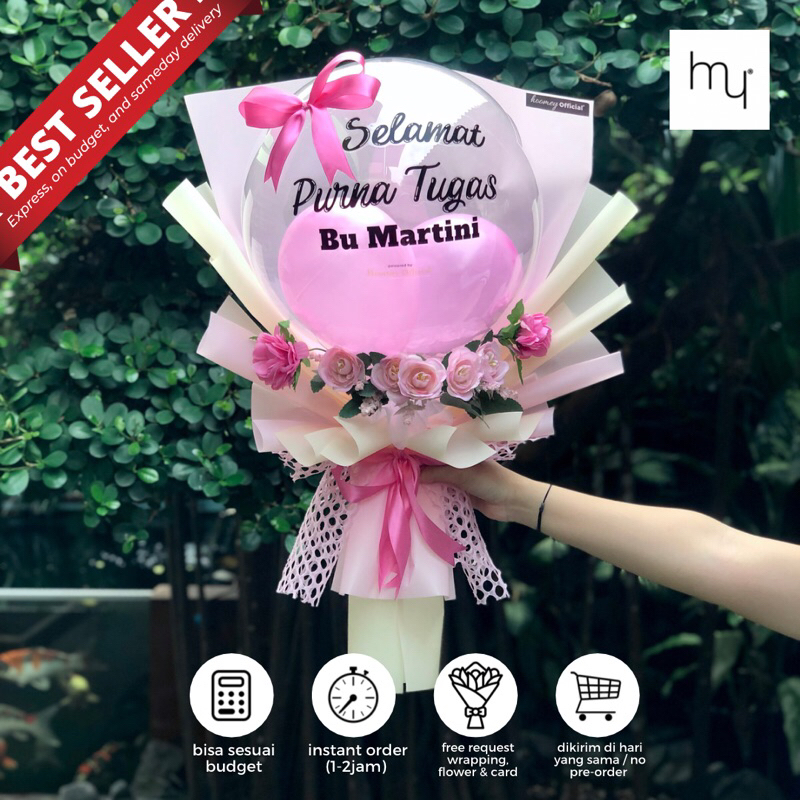 HOOMEY - Premium Hot Air Ballon Bouquet | Artificial Flowers Bouquet Ballon | Birthday Gift | Wisuda