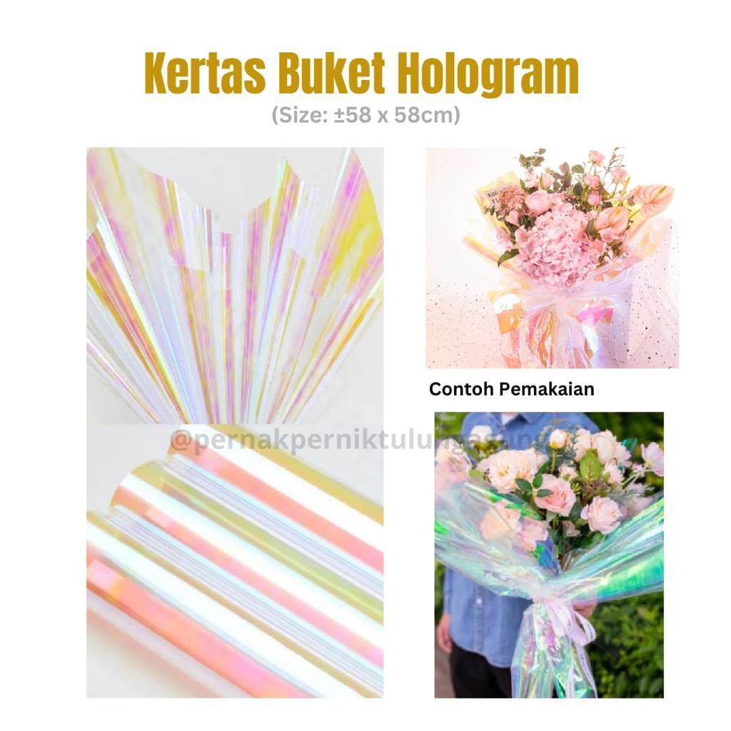 Kertas Buket Hologram/Hologram Flower Wrapping Paper Waterproof/Bening/Buket Korean/3PCS