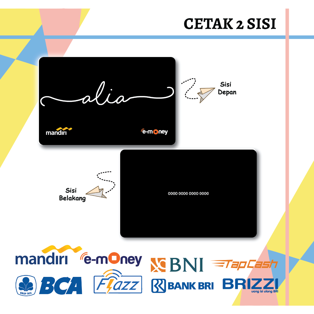 KARTU EMONEY CUSTOM NAMA HITAM POLOS BLACK MANDIRI FLAZZ BCA GEN 2 BNI TAPCASH BRIZZI BRI - 2 SISI