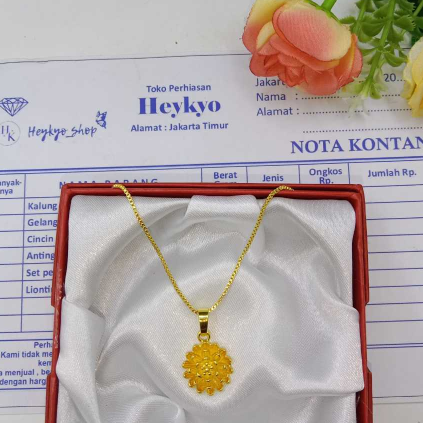 Heykyo- Kalung liontin bunga teratai perhiasan lapis emas 5 gram  model minimalis elegan dan mewah m