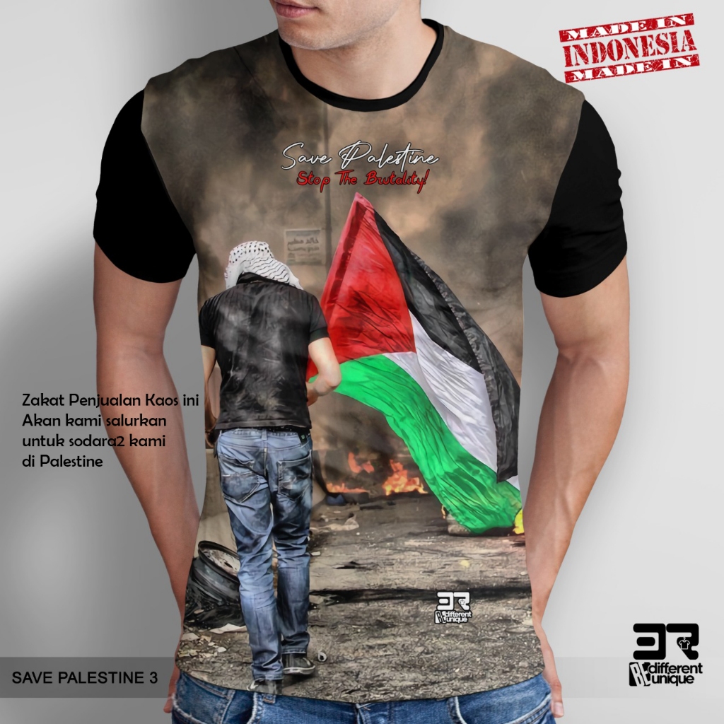 Baju Kaos / tshirt palestina distro fullprinting bahan full combad 24s original save palestine 3