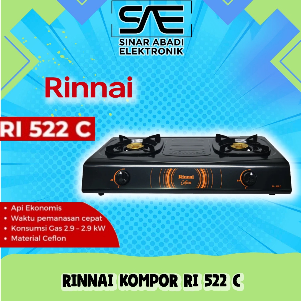 [COD] RINNAI KOMPOR RI 522C / RI-522C (2 TUNGKU) GARANSI RESMI 100% ORI