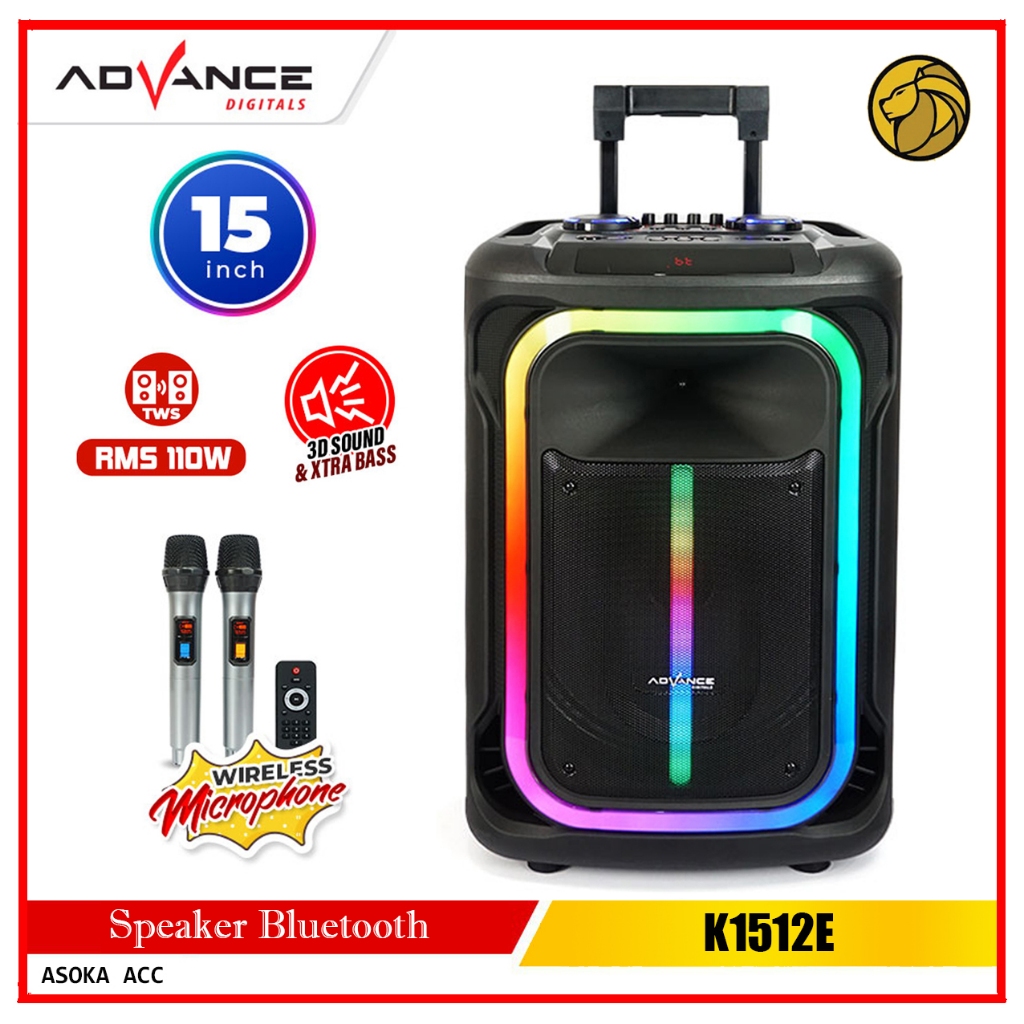 Advance 15 Inch Speaker Bluetooth Karaoke K1512F With 2 Pc Microphone Wireless Meeting Speaker