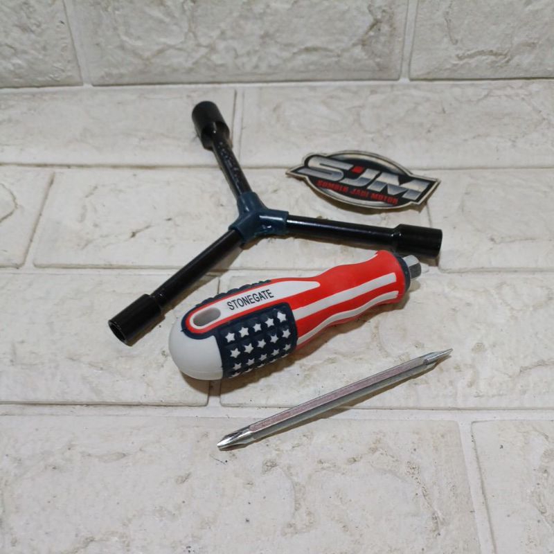 obeng drei plus minus -+ dan kunci 8 10 12 mm SET