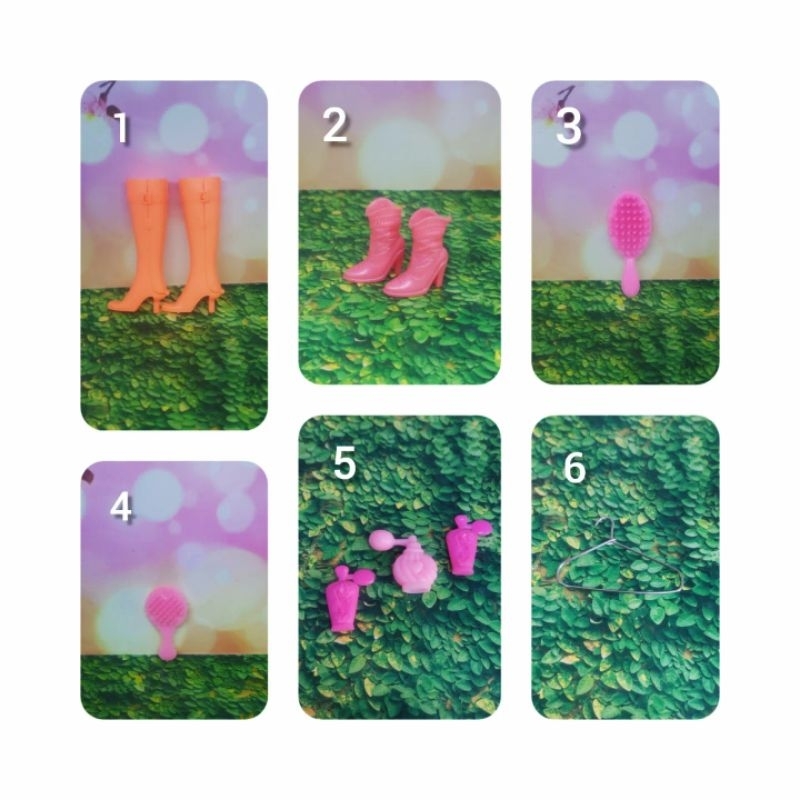 Preloved perabotan lemari boneka acc/aksesoris sepatu, sisir, tas ,topeng, cermin, piano, parfum, pr